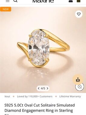 Maxine of Hollywood Gold Oval Simulated Diamond Solitaire Ring